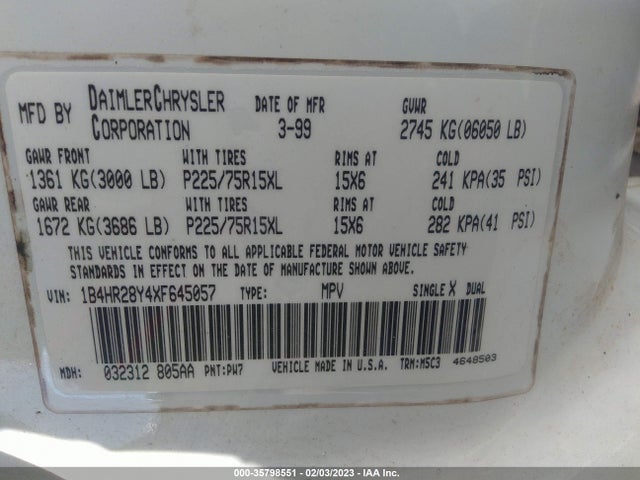 Dodge DURANGO 1999 1B4HR28Y4XF645057 Image 10
