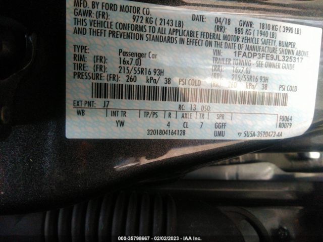 1FADP3FE9JL325317 Ford FOCUS SE