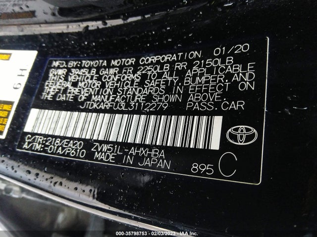 2020 Toyota Prius, VIN: JTDKARFU3L3112279