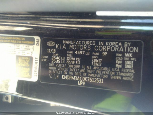 KNDPM3AC0K7612531 KIA Sportage Lx