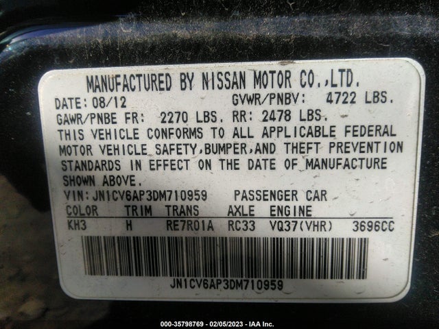 2013 INFINITI G37 SEDAN JOURNEY VIN: JN1CV6AP3DM710959