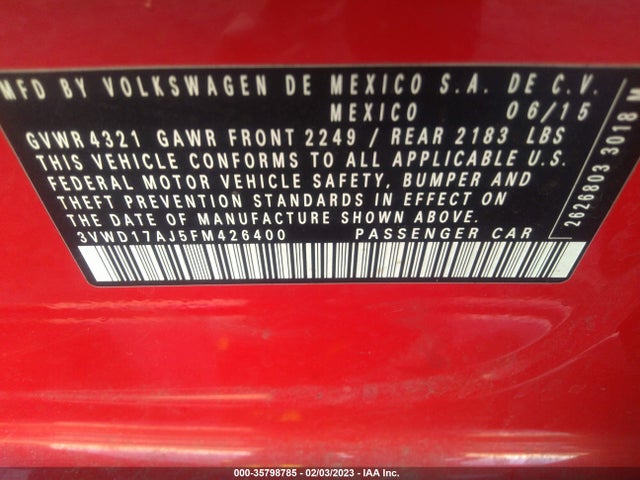 2015 Volkswagen Jetta, VIN: 3VWD17AJ5FM426400