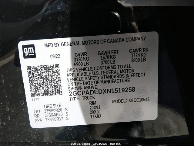2022 Chevrolet Silverado 1500, VIN: 2GCPADEDXN1519258