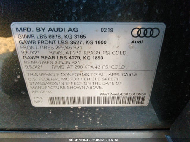 2019 Audi e-tron, VIN: WA1VAAGE5KB006954