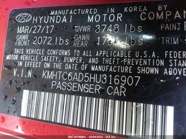2017 Hyundai Veloster, VIN: KMHTC6AD5HU316907