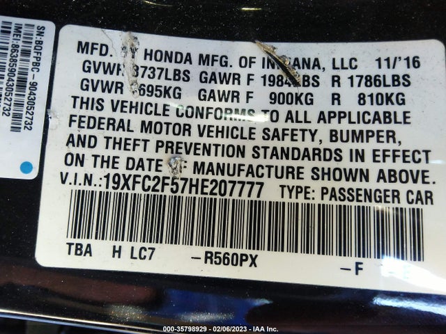 Honda Civic Sedan Lx 2017 19XFC2F57HE207777 Image 11