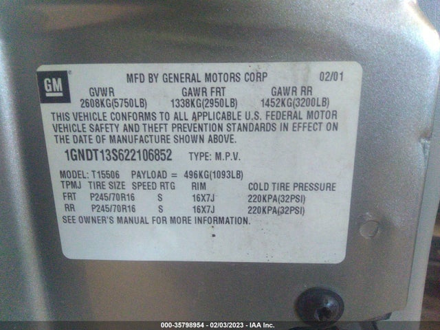 Chevrolet Trailblazer Lt 2002 1GNDT13S622106852 Image 10