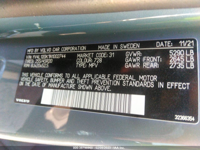 2022 VOLVO XC60 MOMENTUM VIN: YV4L12DK1N1002744