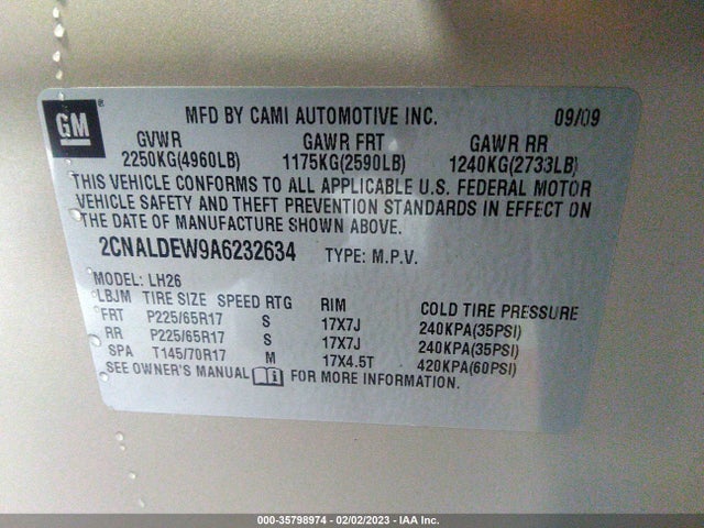 2010 CHEVROLET EQUINOX LT W/1LT VIN: 2CNALDEW9A6232634