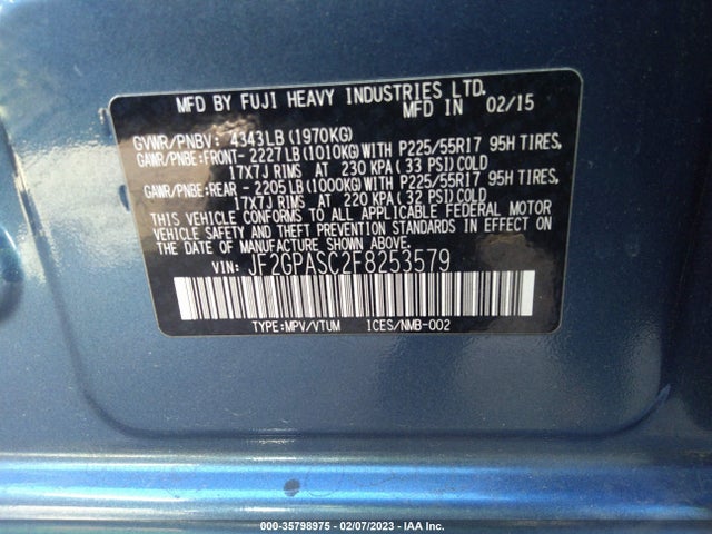 Subaru Xv Crosstrek Limited 2015 JF2GPASC2F8253579 Image 9