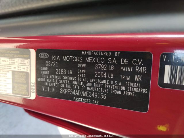3KPF54AD7ME349156 KIA FORTE EX