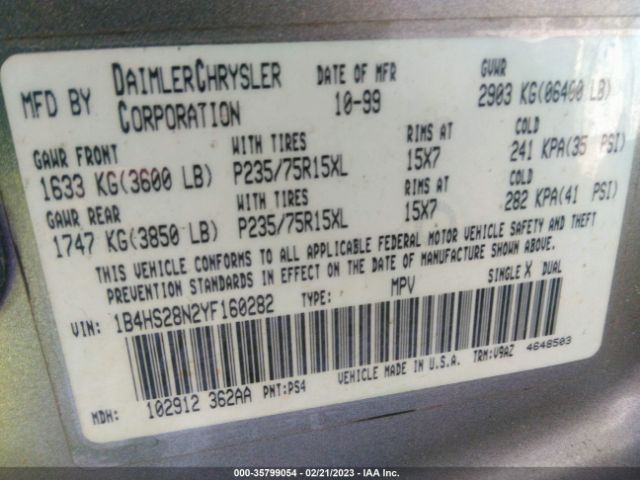 1B4HS28N2YF160282 Dodge Durango