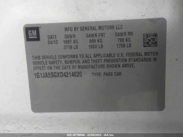 Chevrolet SONIC LS 2013 1G1JA5SGXD4214820 Image 10