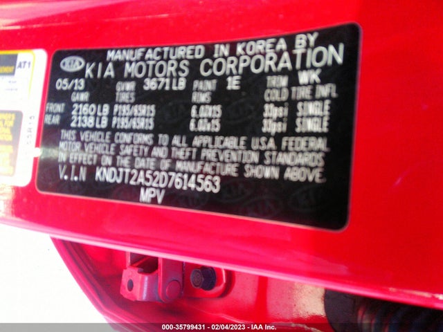 2013 KIA SOUL BASE VIN: KNDJT2A52D7614563