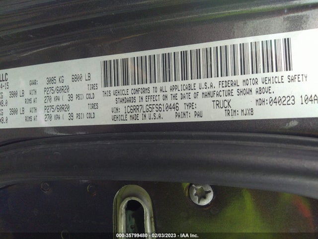 RAM 1500 Big Horn 2015 1C6RR7LG5FS610446 Image 9
