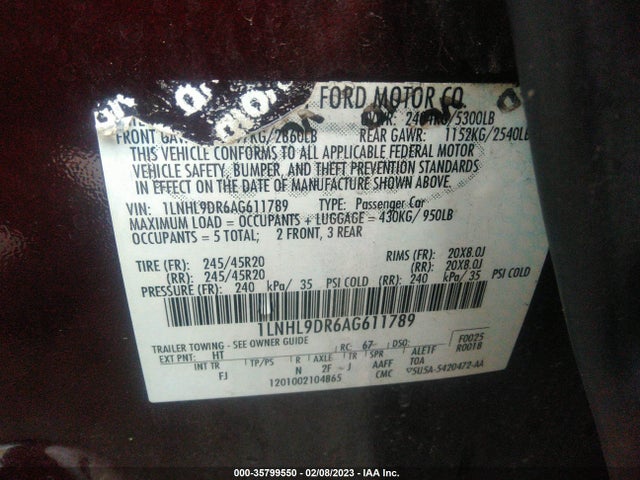 Lincoln MKS 2010 1LNHL9DR6AG611789 Image 9