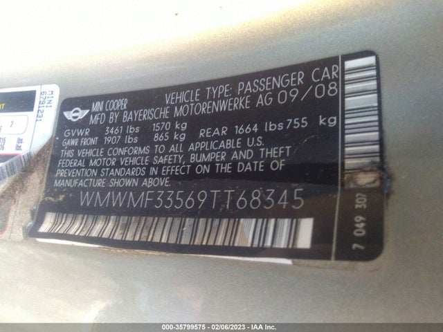 2009 MINI COOPER HARDTOP WMWMF33569TT68345 Photo 8