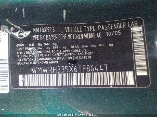 WMWRH335X6TF86447 Mini COOPER CONVERTIBLE