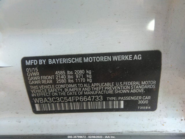 2015 BMW 3 SERIES 320I XDRIVE VIN: WBA3C3C54FP664733