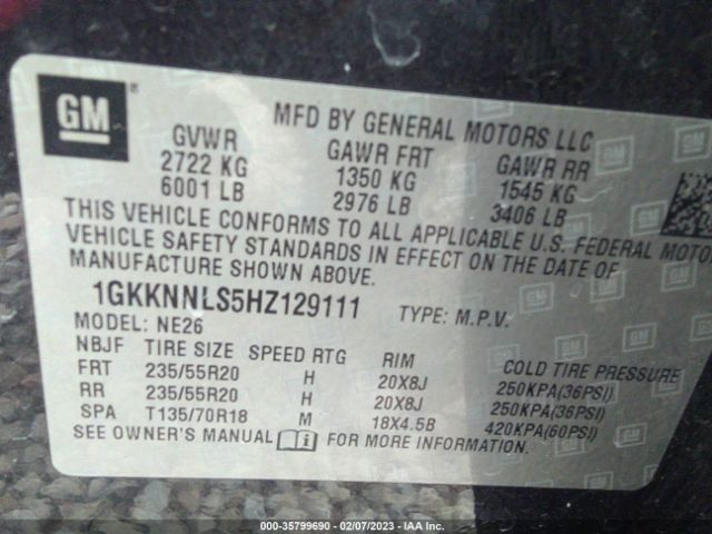 1GKKNNLS5HZ129111 GMC ACADIA SLT
