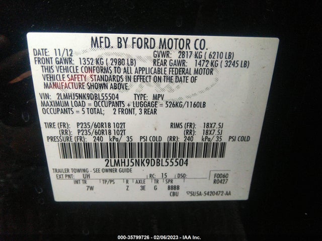 Lincoln MKT 2013 2LMHJ5NK9DBL55504 Image 9