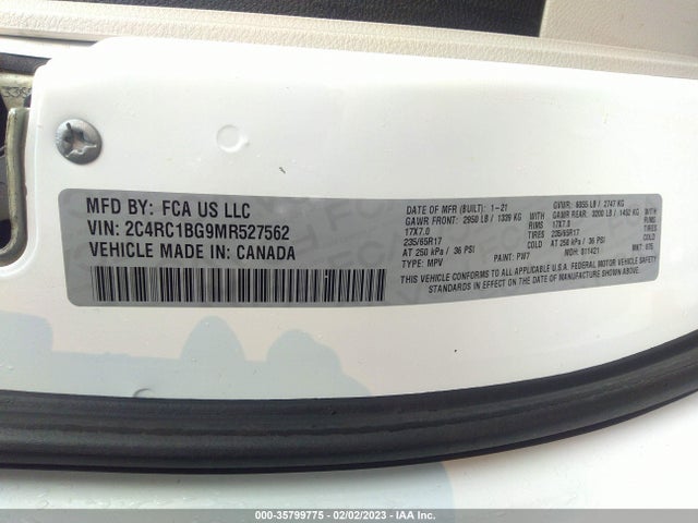 2021 Chrysler Pacifica, VIN: 2C4RC1BG9MR527562