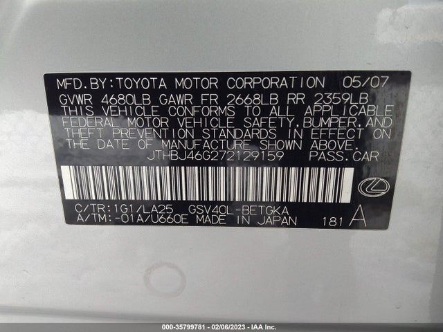 JTHBJ46G272129159 Lexus ES 350