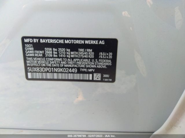 5UX83DP01N9K02449 BMW X3 M40i