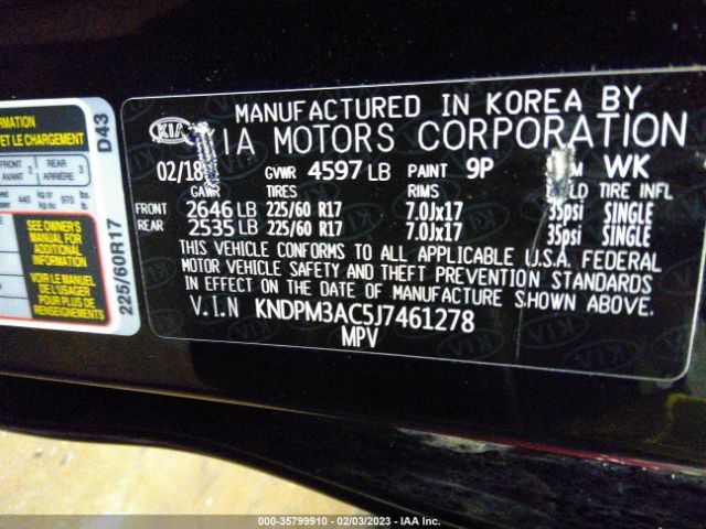 KNDPM3AC5J7461278 KIA Sportage Lx