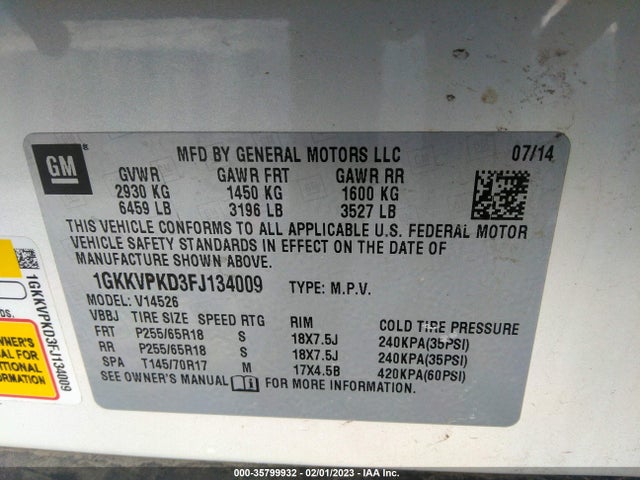 GMC ACADIA SLE 2015 1GKKVPKD3FJ134009 Image 9