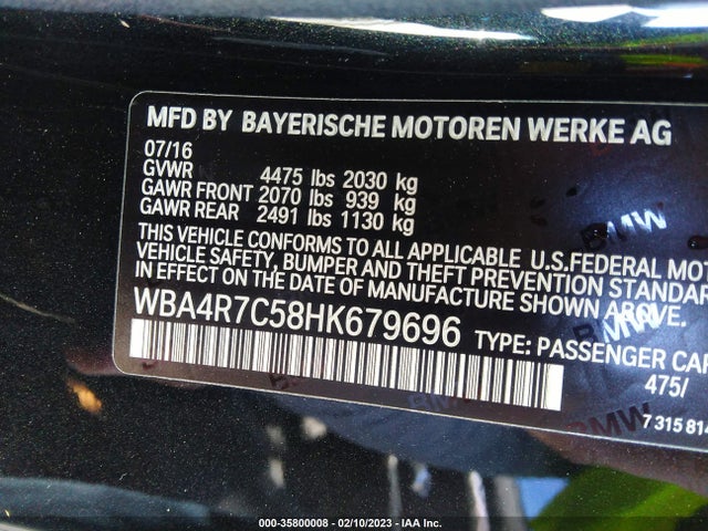 2017 BMW 4 Series, VIN: WBA4R7C58HK679696