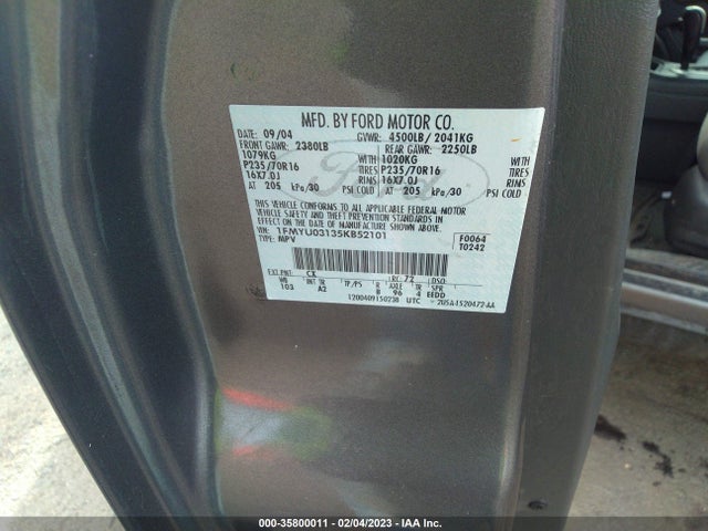 2005 FORD ESCAPE XLT VIN: 1FMYU03135KB52101