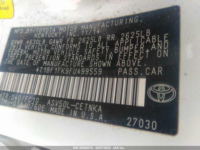 Toyota CAMRY SE 2015 4T1BF1FK9FU499559 Image 10