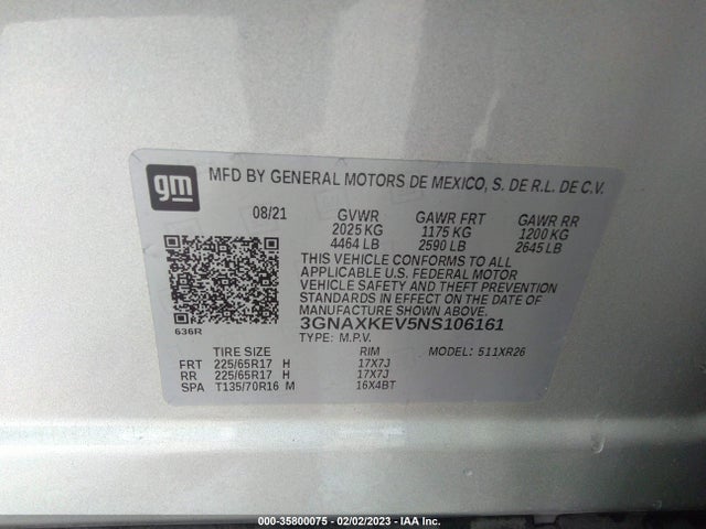 Chevrolet EQUINOX LT 2022 3GNAXKEV5NS106161 Image 9
