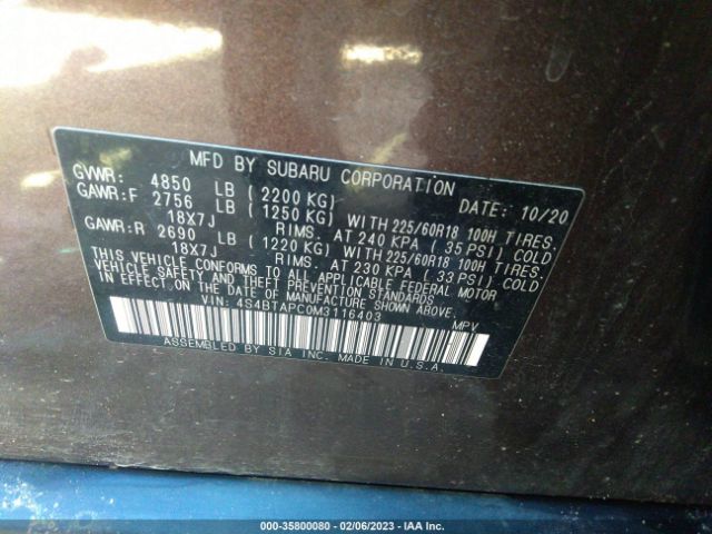 4S4BTAPC0M3116403 Subaru Outback Touring
