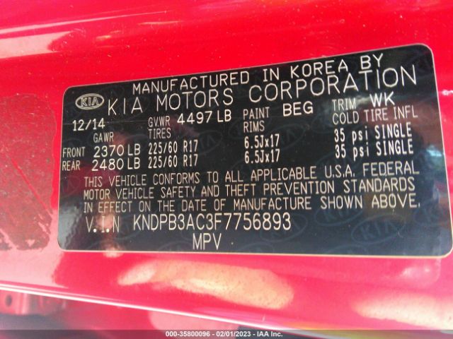 KNDPB3AC3F7756893 KIA Sportage Lx