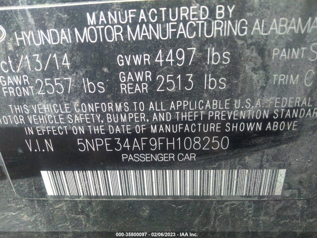 Hyundai Sonata 2.4l Limited 2015 5NPE34AF9FH108250 Image 9