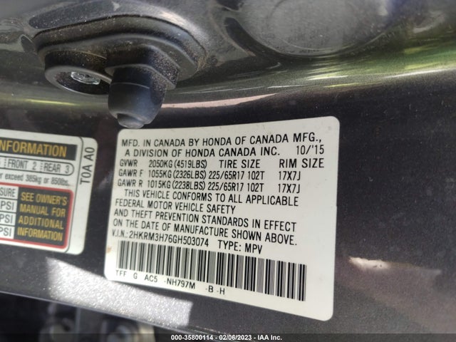 Honda Cr-v Ex-l 2016 2HKRM3H76GH503074 Image 9