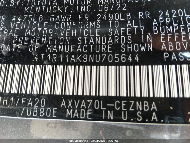 Toyota CAMRY LE 2022 4T1R11AK9NU705644 Image 10