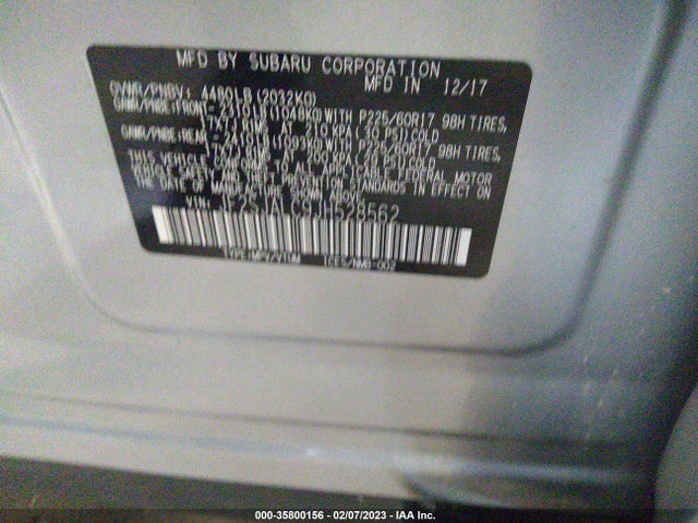 2018 SUBARU FORESTER LIMITED VIN: JF2SJALC9JH528562