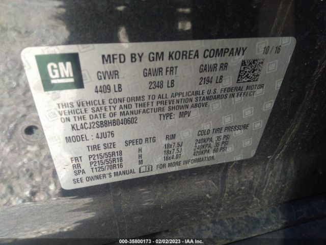 KL4CJ2SB8HB040602 Buick Encore Sport Touring