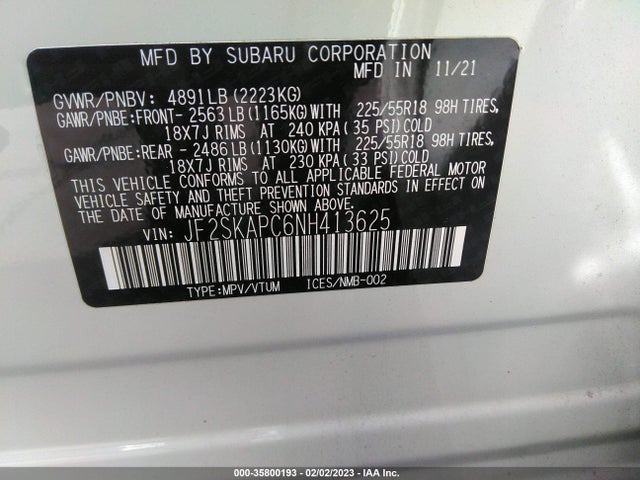 2022 Subaru Forester, VIN: JF2SKAPC6NH413625
