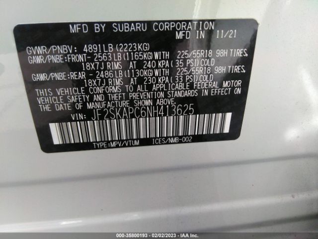 JF2SKAPC6NH413625 Subaru Forester Limited