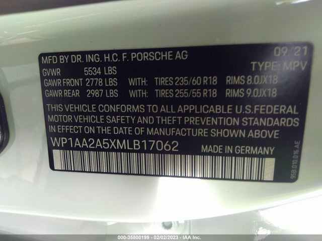 2021 Porsche Macan, VIN: WP1AA2A5XMLB17062