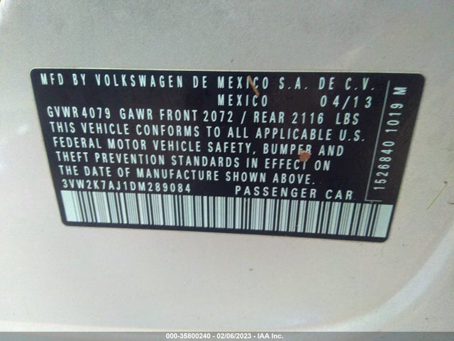 2013 VOLKSWAGEN JETTA SEDAN S VIN: 3VW2K7AJ1DM289084
