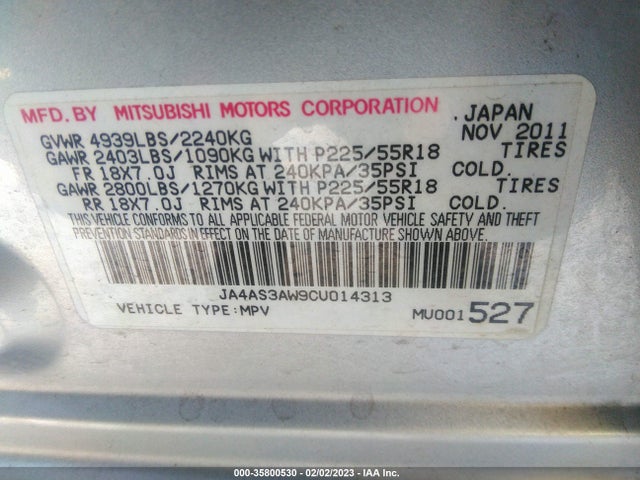 JA4AS3AW9CU014313 Mitsubishi Outlander Se