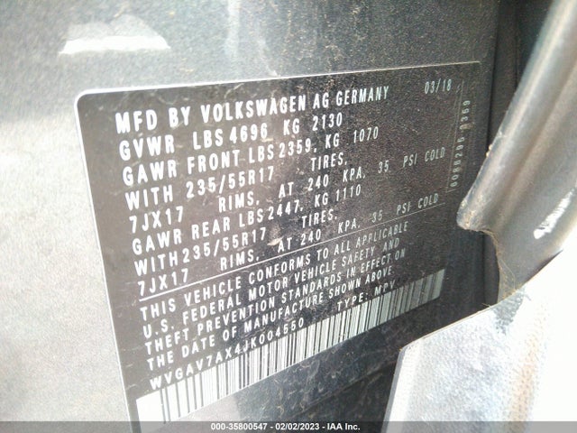 WVGAV7AX4JK004550 Volkswagen TIGUAN LIMITED