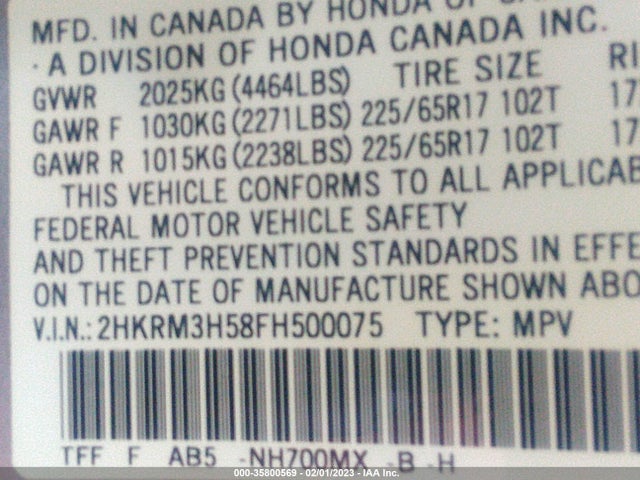 Honda CR-V EX 2015 2HKRM3H58FH500075 Image 9