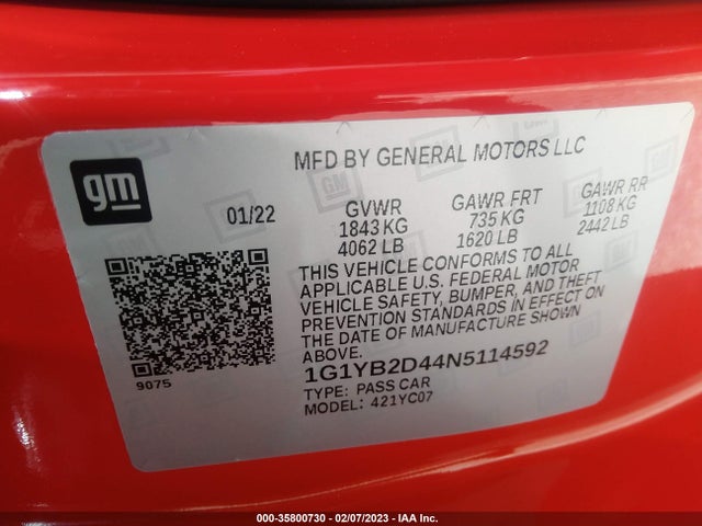 Chevrolet Corvette 2lt 2022 1G1YB2D44N5114592 Image 9
