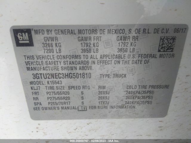 3GTU2NEC3HG501810 GMC Sierra 1500 Slt